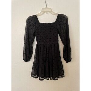 Girls' Long Sleeve Smocked Bodice Dress - art class Black S